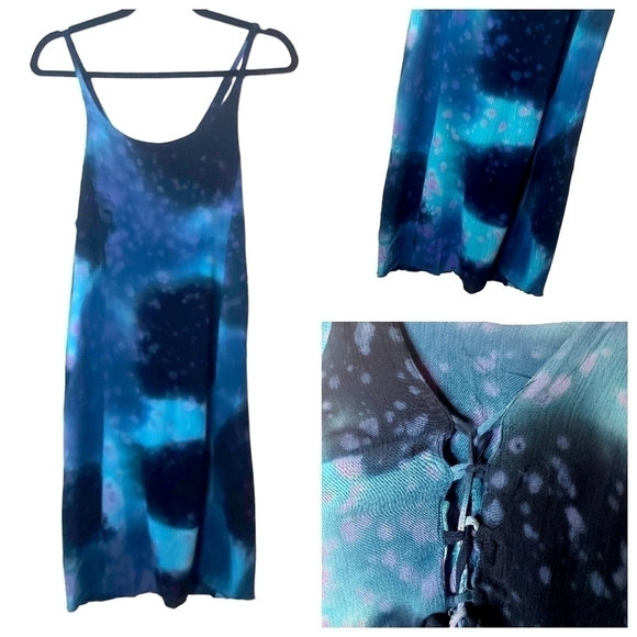 Vintage Beau & Fou Turqoise Blue Lilac Tie Dye Dress Fits XS/S - Picture 1 of 8